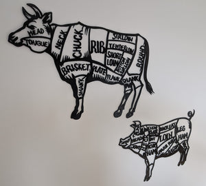 Butcher Cut wanddecoratie - varken en koe (set)
