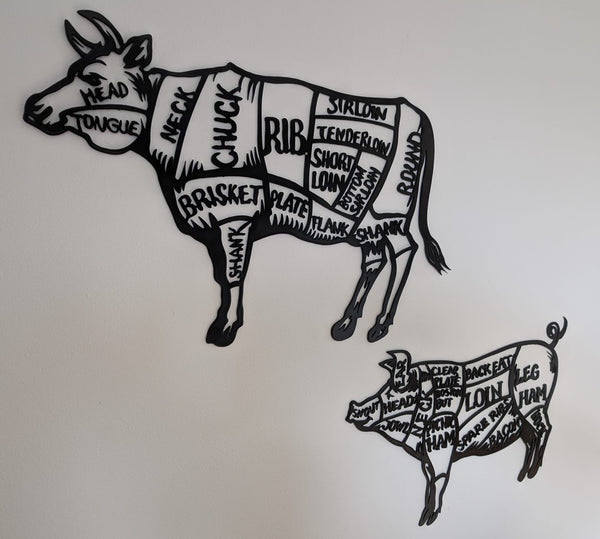 Afbeelding in Gallery-weergave laden, Butcher Cut wanddecoratie - varken en koe (set)