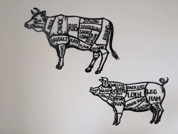 Afbeelding in Gallery-weergave laden, Butcher Cut wanddecoratie - varken en koe (set)